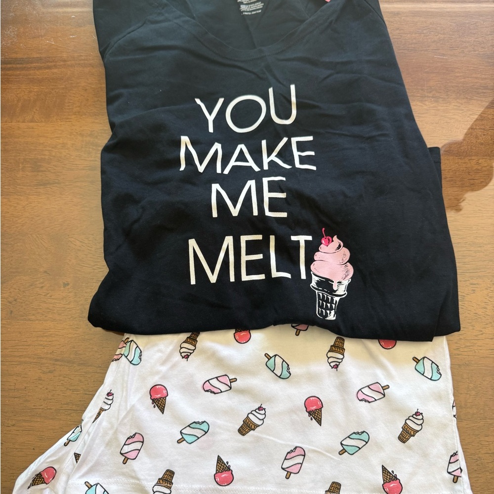 Ice Cream Print Kids Pajamas - Black and White